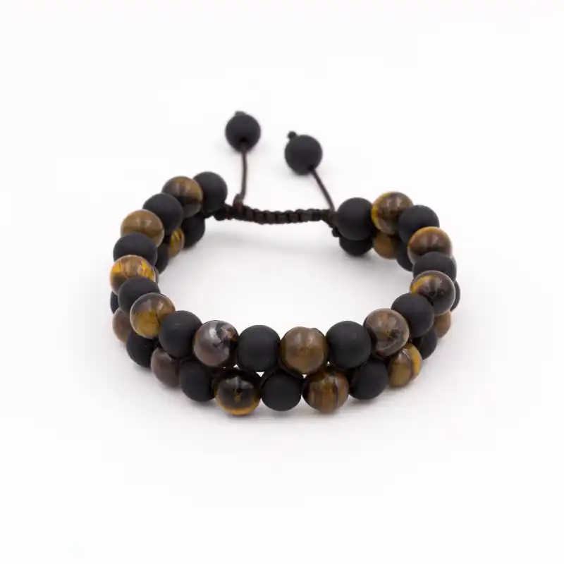 Bracelet double en pierre oeil de tigre et shaligram