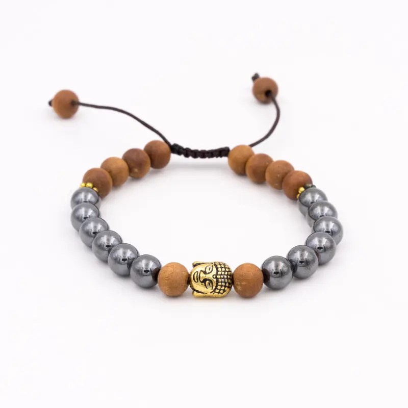 Bracelet Bouddha en perles d'hématite et bois de santal