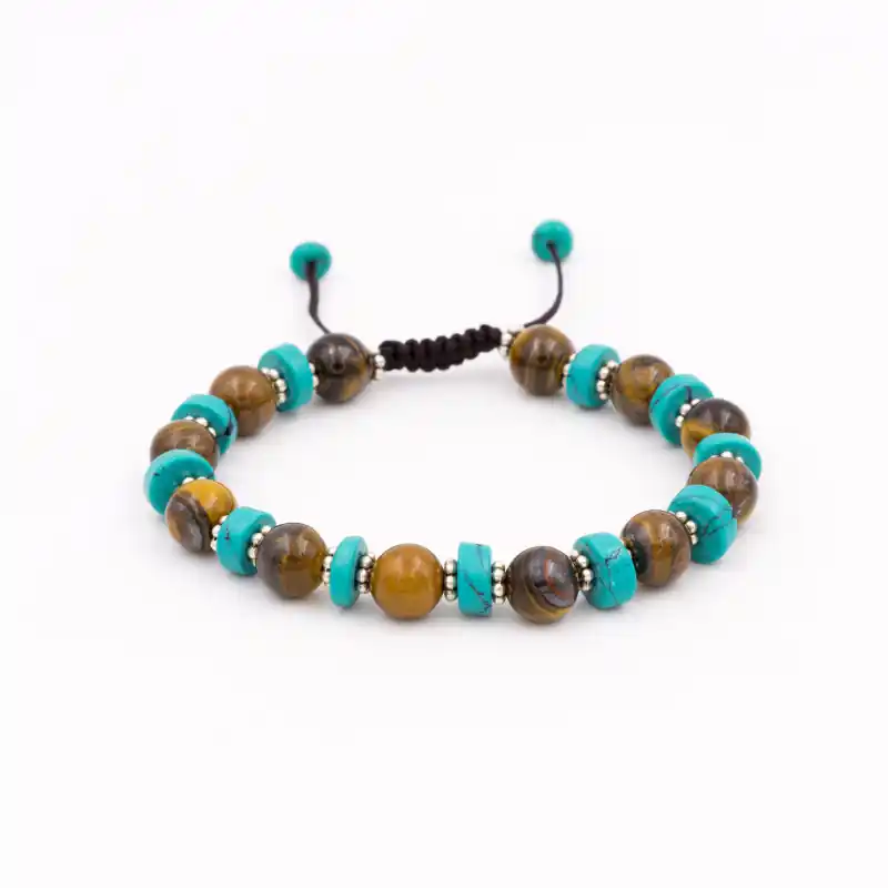 Bracelet en perles oeil de tigre et pierres turquoises