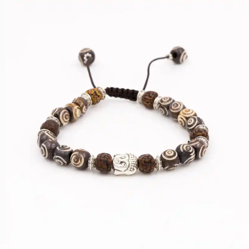 Bracelet Bouddha en perles d'os et graines de rudraksha