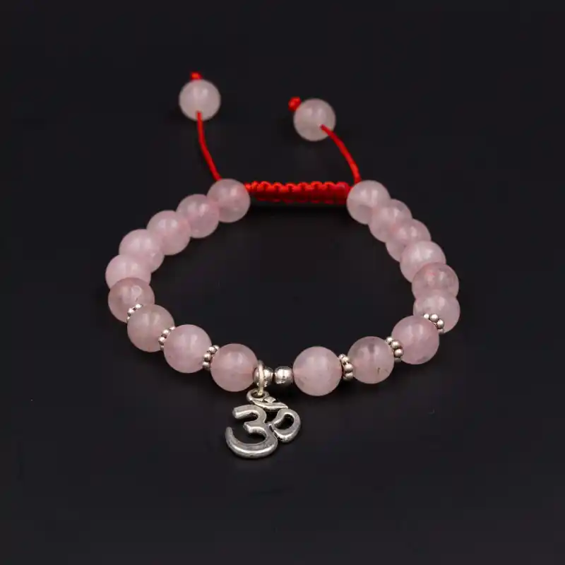 Bracelet quartz rose et médaillon OM