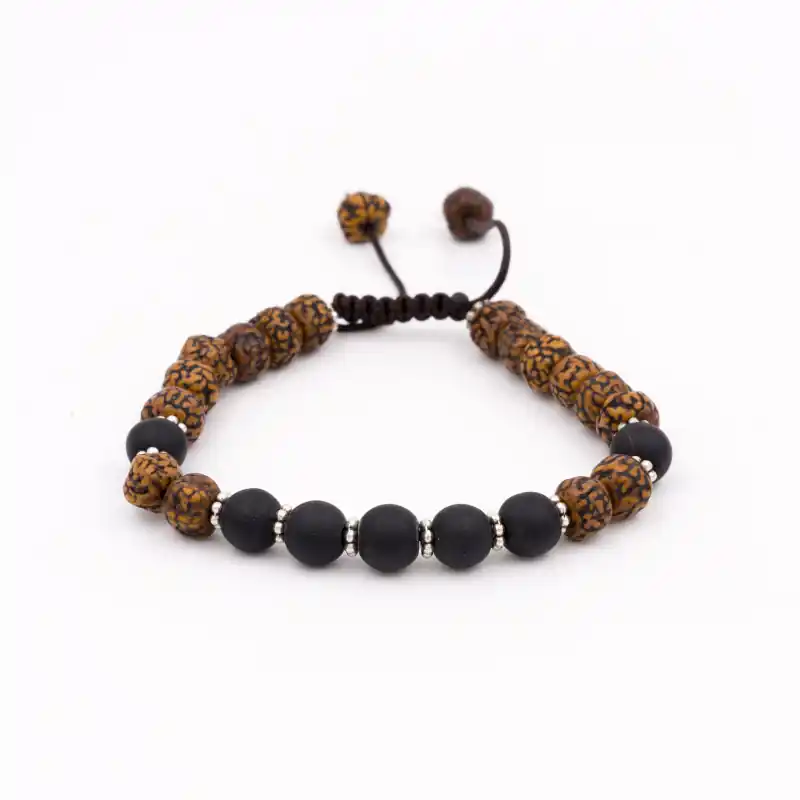 Bracelet en perles de shaligram et graines de rudraksha polies