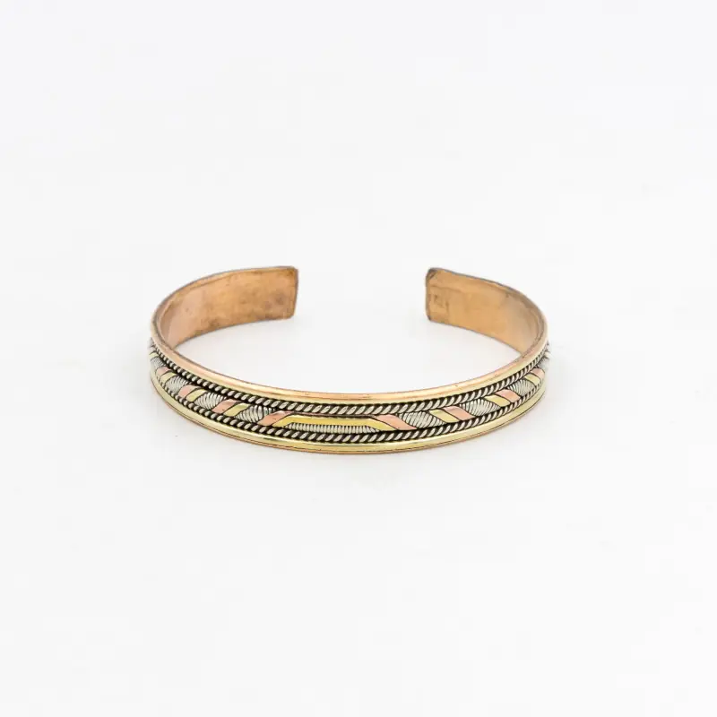 Bracelet tibétain en cuivre, laiton et métal blanc