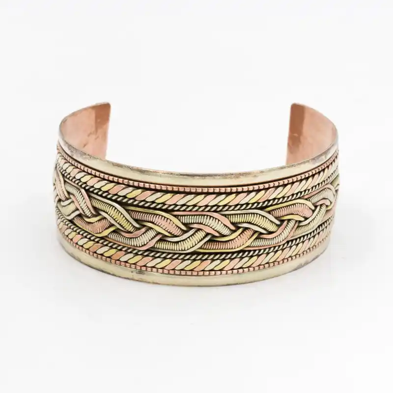 Bracelet manchette large 3 métaux entrelacés