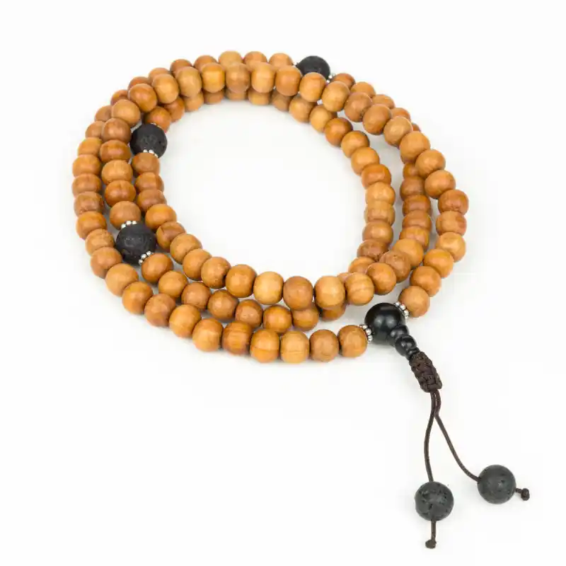 Mala 108 perles bois de santal et pierre de lave