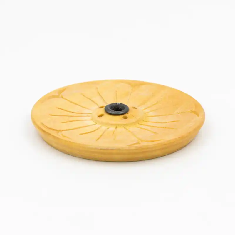 Porte encens bois rond fleur de lotus