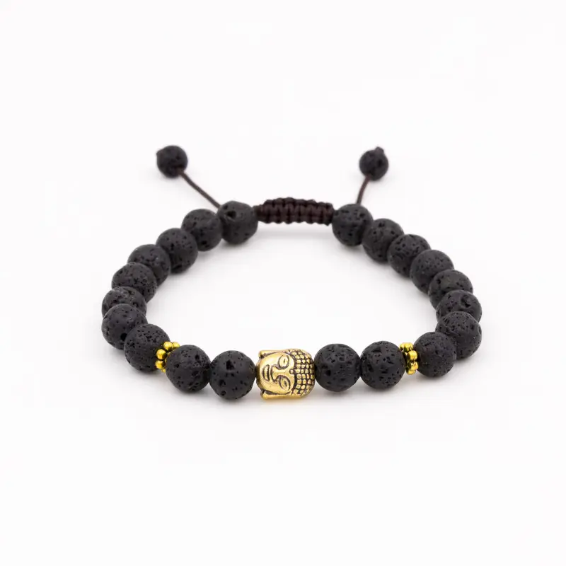 Bracelet bouddha doré et perles de lave