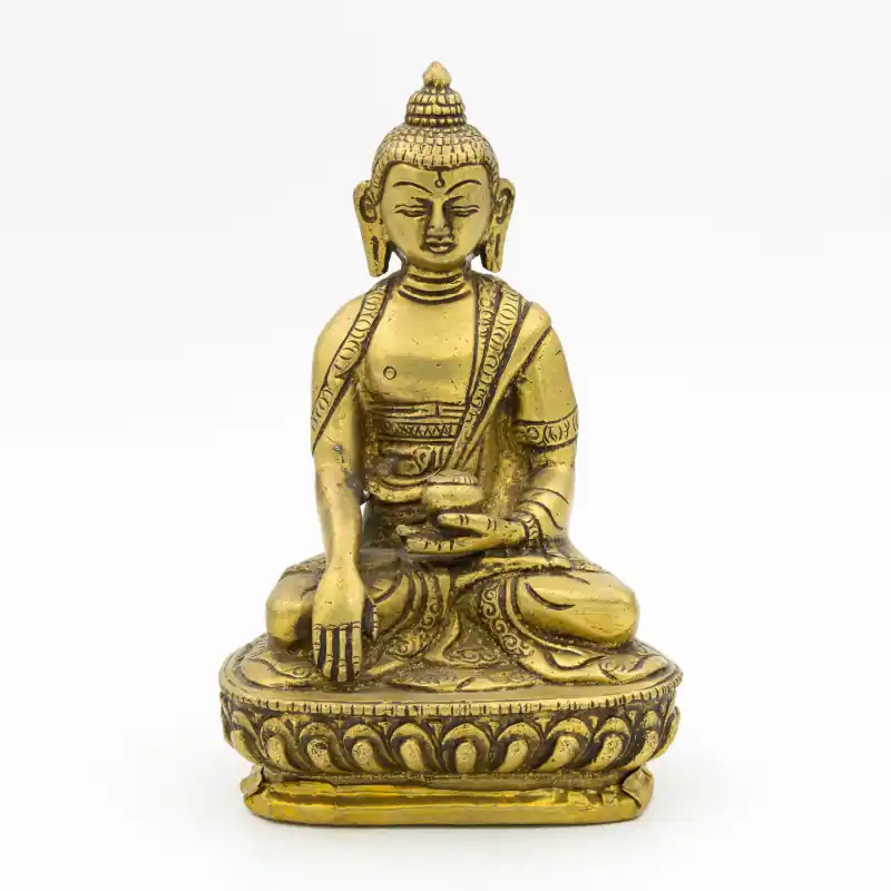 Statue de bouddha assis en laiton - mudra Bhumisparsha - 14 cm