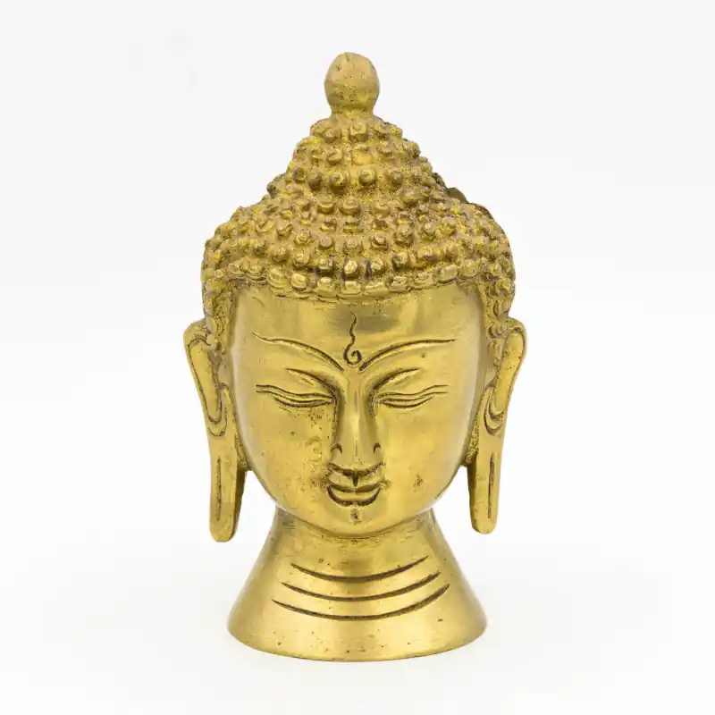 Tête de bouddha décorative en laiton brossé - 13 cm