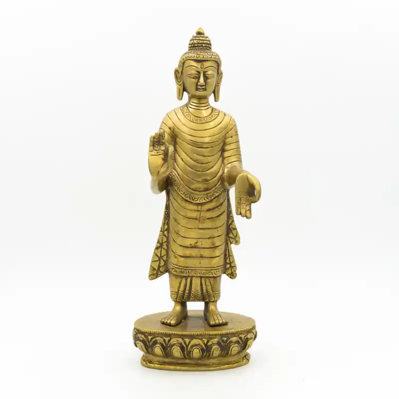 Statue de bouddha debout en laiton dorée - 28cm