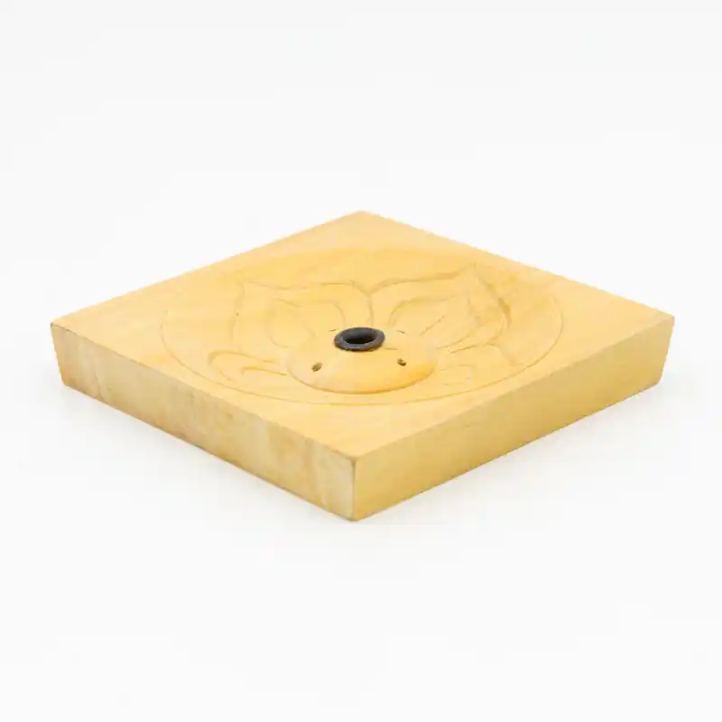 Support encens bois carré - motif fleur de lotus