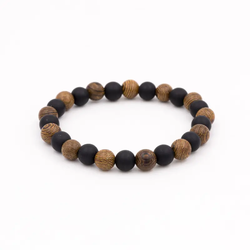 Bracelet en shaligram et bois chinois