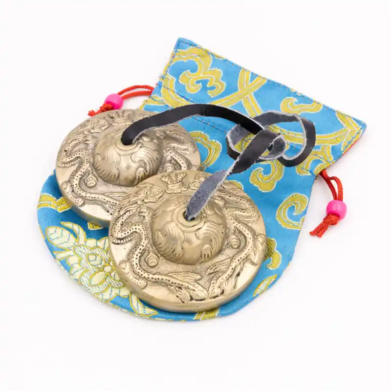 Tingshas 5 métaux motif Dragons - 7 cm - 229 gr