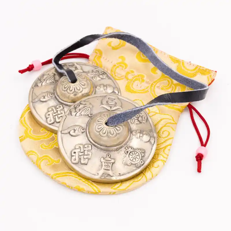 Tingsha 5 métaux motif Ashtamangala - 7 cm - 239 gr