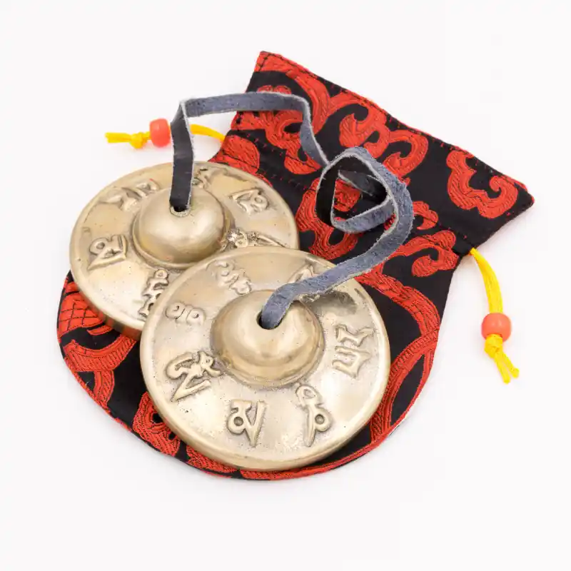 Tingsha 5 métaux motif Om Mani Padme Hum - 7 cm - 252 gr
