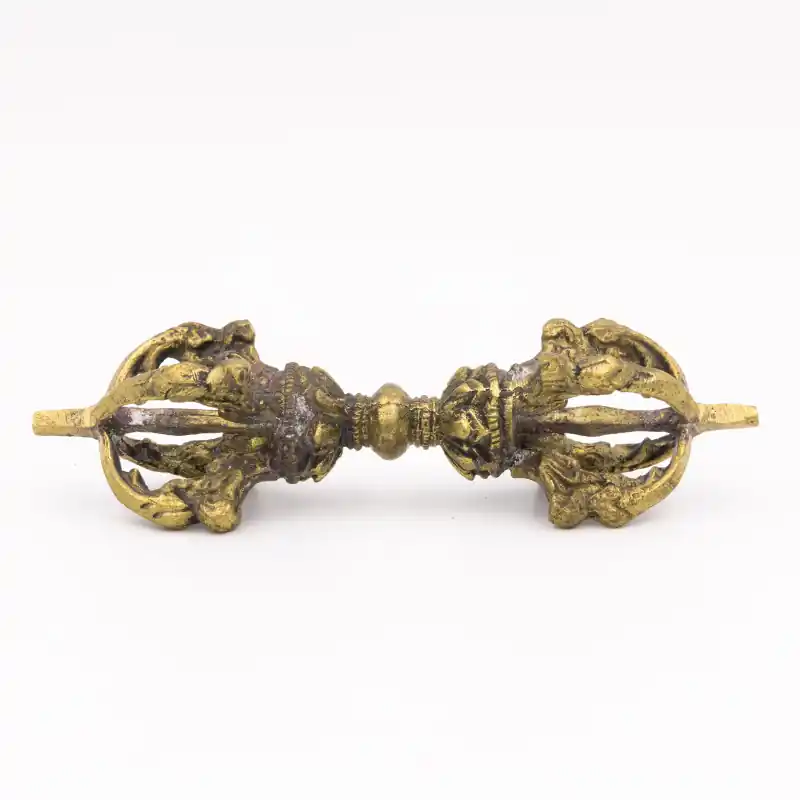 Dorjé tibétain en laiton doré - 11 cm