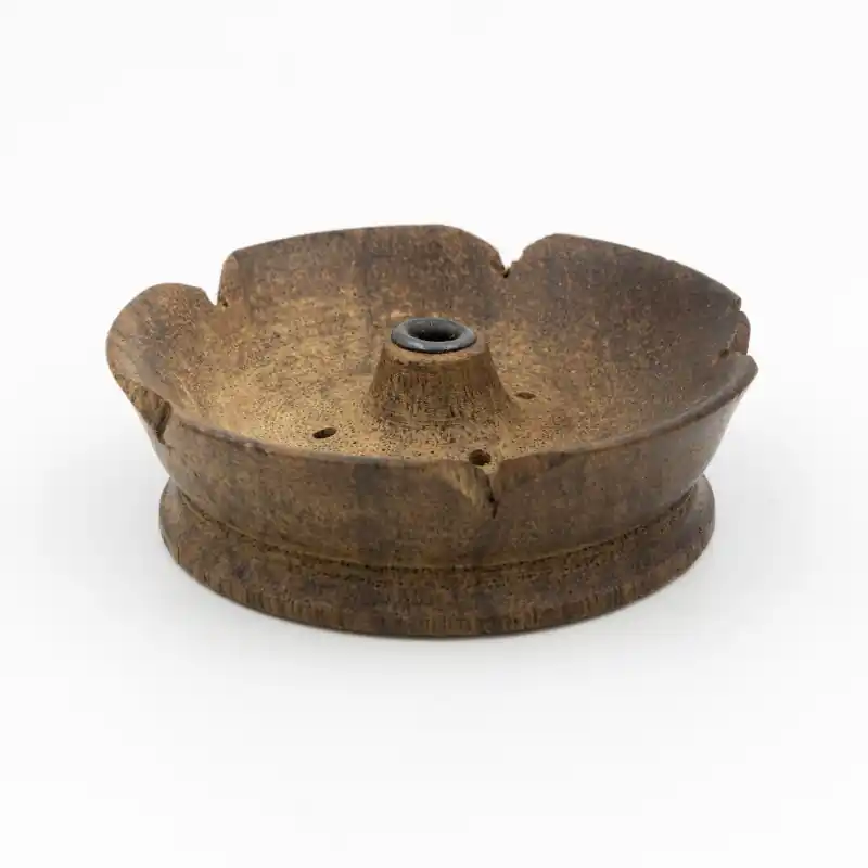 Brûleur d'encens tibétain en bois sculpté en forme de lotus