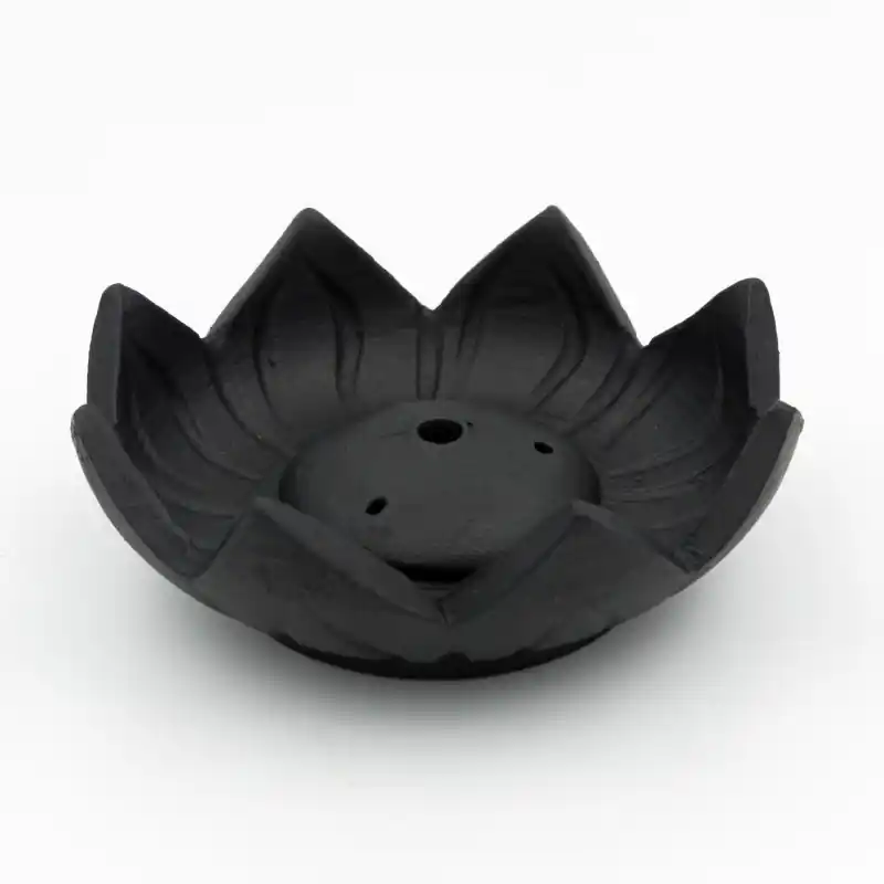 Porte encens lotus noir en terre cuite