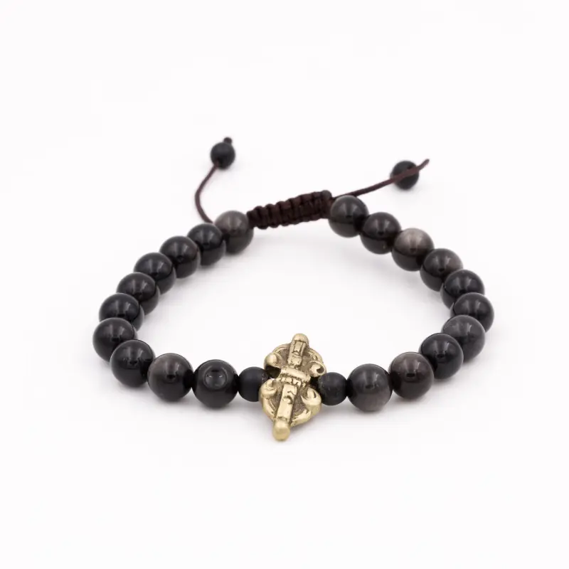 Bracelet mâlâ dorje en pierre obsidienne