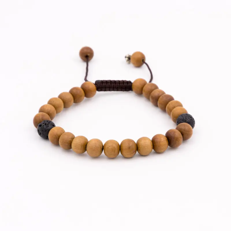 Bracelet mâlâ en bois de santal et pierre de lave