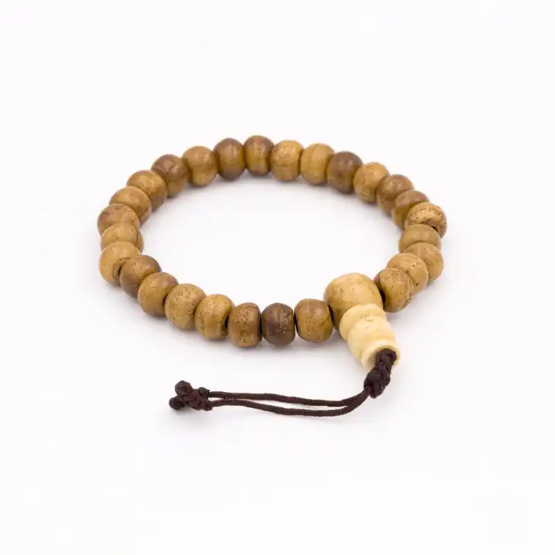 Bracelet mâlâ tibétain traditionnel en os de couleur crème