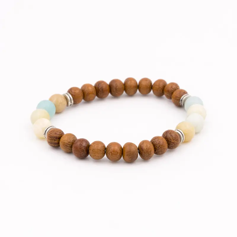 Bracelet mâlâ en amazonite et bois de santal pour la sérénité