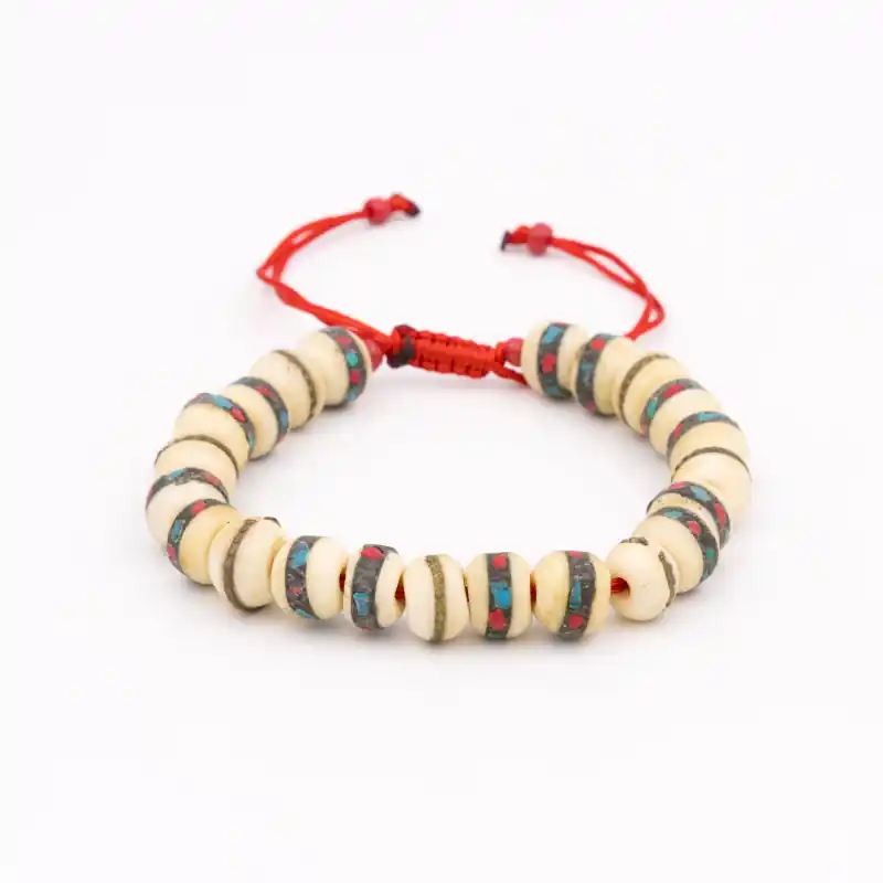 Bracelet bouddhiste tibétain en os de yak blanc