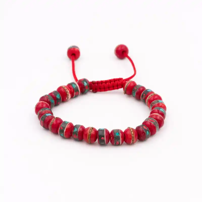 Bracelet bouddhiste tibétain en os de yak rouge