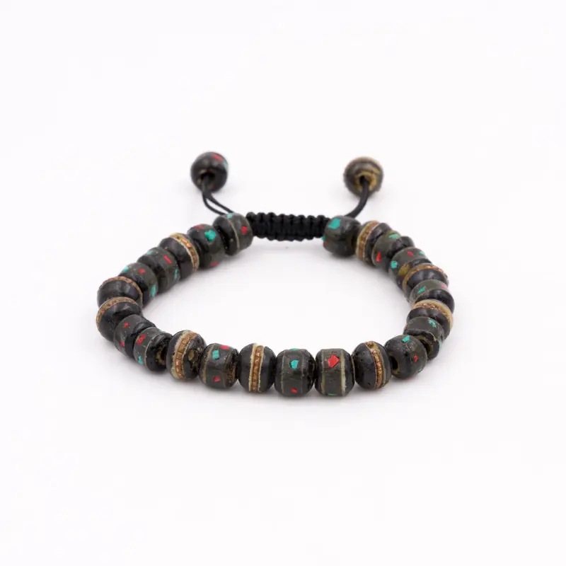 Bracelet bouddhiste tibétain en os de yak noir