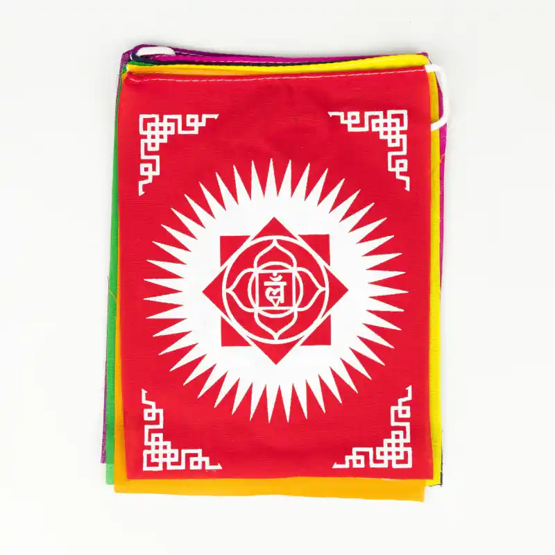 Banderole tibétaine de drapeaux 7 chakras - 15x20 cm - 105 cm