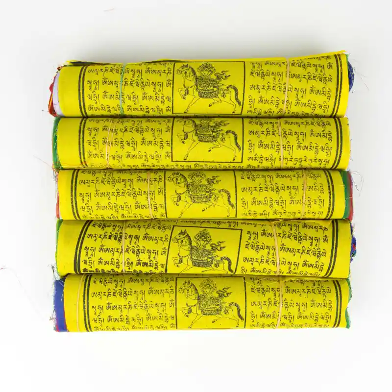Paquet de 5 drapeaux de prière - polyester - 26x26 cm - 6,50 m