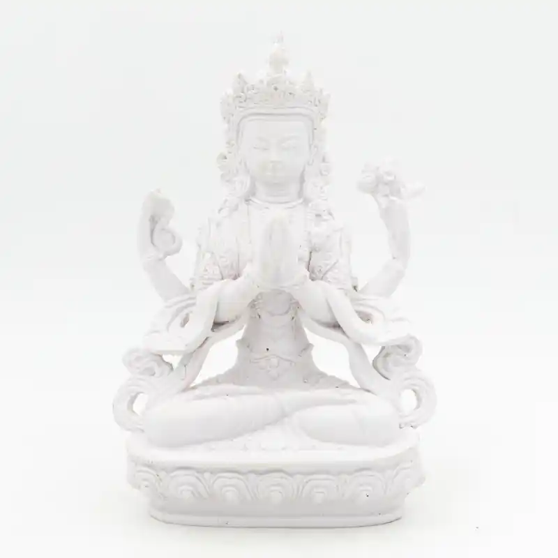 Statue de Tchenrezi en résine blanche - 18,5 cm