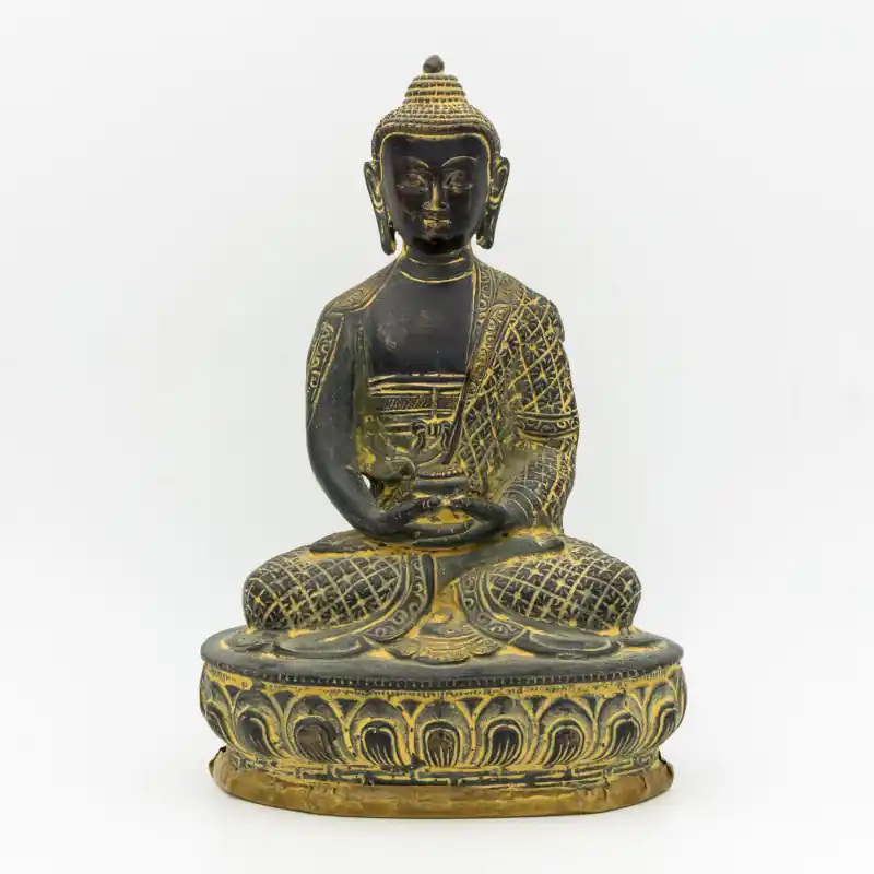 Statue Bouddha noir - mudra Dhyana - 20,5 cm