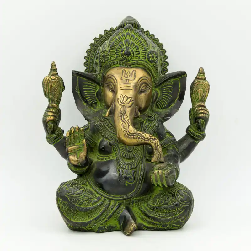 Statue Ganesh de grande taille en laiton - 22 cm