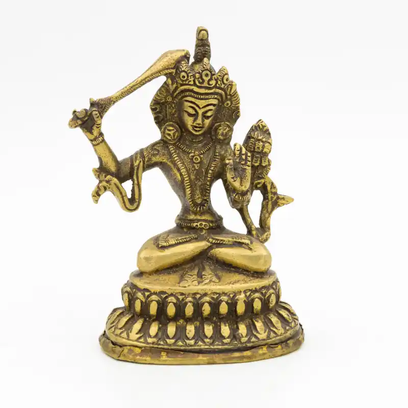 Petite statue de Manjushri en laiton - 10 cm