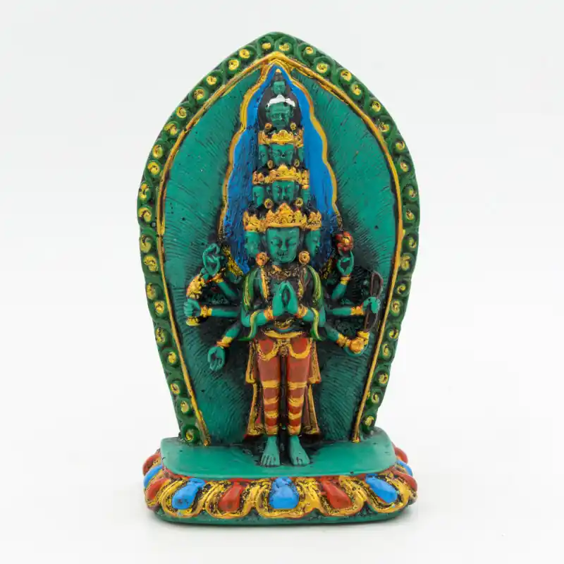 Statuette d’Avalokiteshvara en résine coloré - 12,5 cm