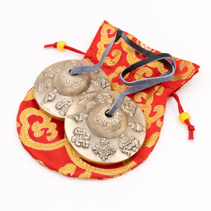 Cymbales tibétaines en laiton Ashtamangala - 6 cm - 200 gr
