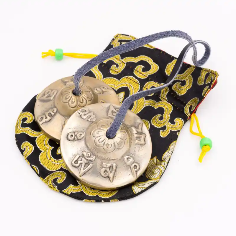 Cymbales tibétaines en laiton Om Mani Padme Hum - 6 cm - 187 gr