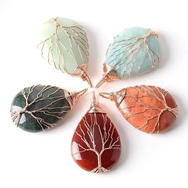 Pendentif Arbre de Vie Artisanal (13 pierres disponibles)