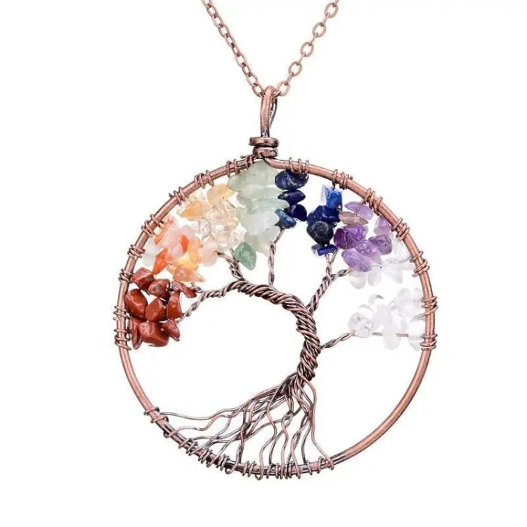 Collier Arbre de vie 7 Chakras Pierres Naturelles Brutes (11 pierres)