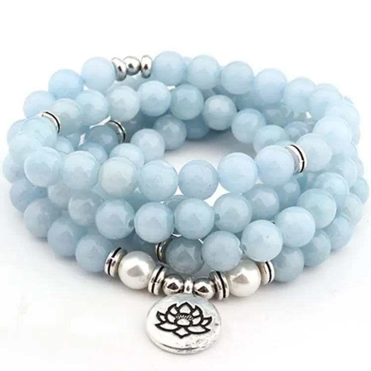 Mala du Lotus en Angélite
