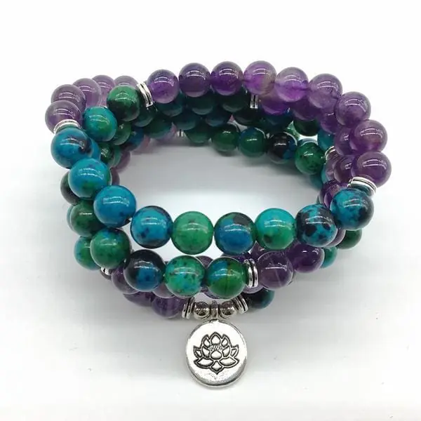 Bracelet mala en Améthyste et chrysocolle
