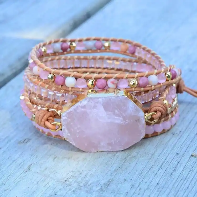 Bracelet Wrap Cristal de Quartz Rose