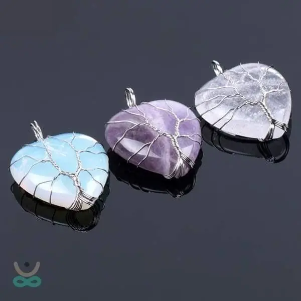 Collier Cœur de l'Arbre de Vie en Pierre Naturelle (8 pierres)
