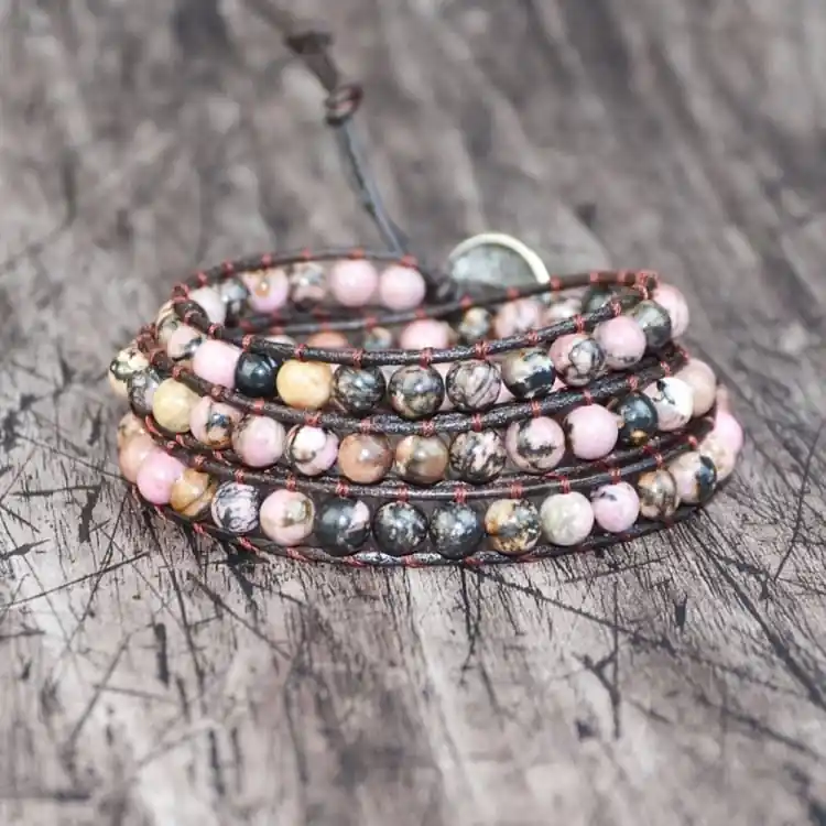 Bracelet enveloppant en Rhodonite