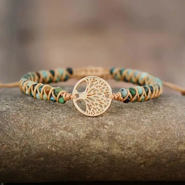 Bracelet en jaspe africain avec symbole arbre de vie