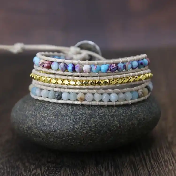 Bracelet ajustable en turquoise et amazonite