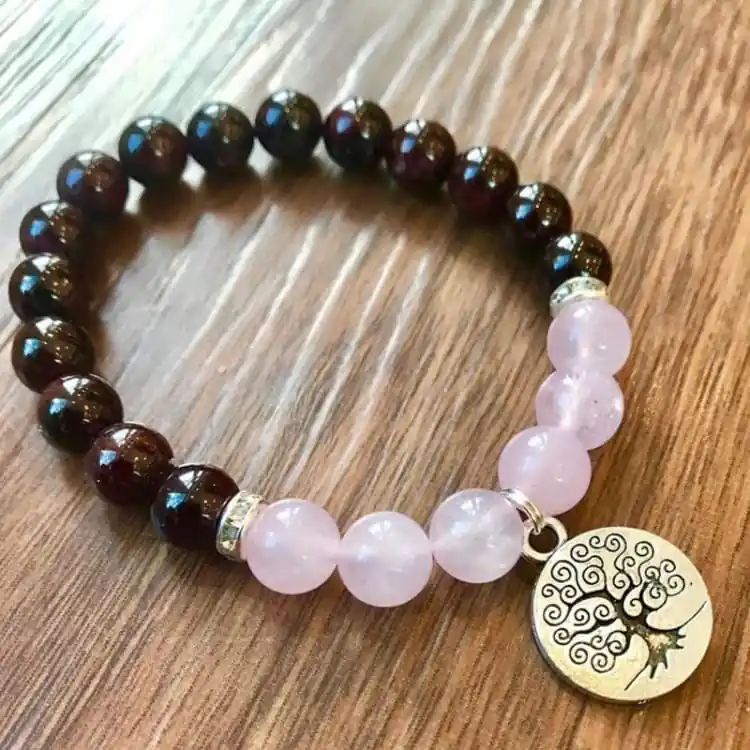 Bracelet «Energie & Réconfort» en Quartz Rose et Grenat