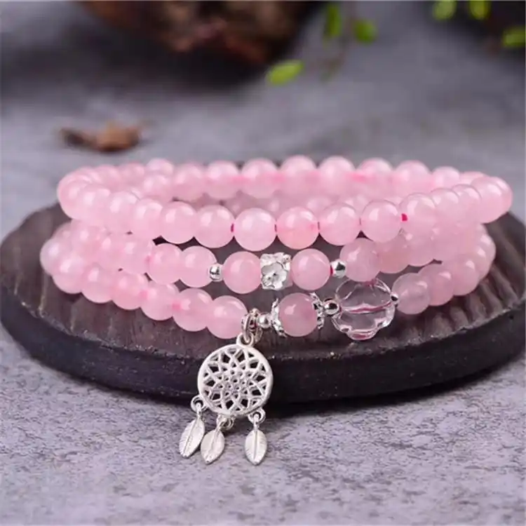 Bracelet mala "Dream Catcher" en Quartz Rose