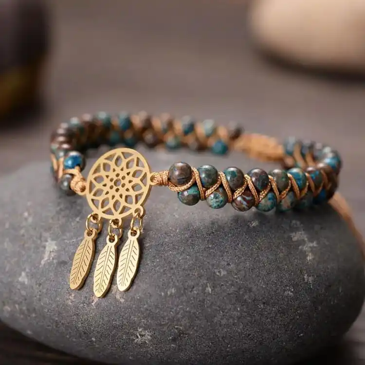 Bracelet «Capteur de rêves‎» en Jaspe Bleu